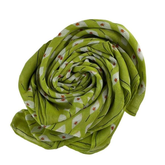 Vintage Vera Lady Bug Leaf Lime Green Long Scarf Lightweight Weave Sz 28” x 70” - Picture 3 of 6